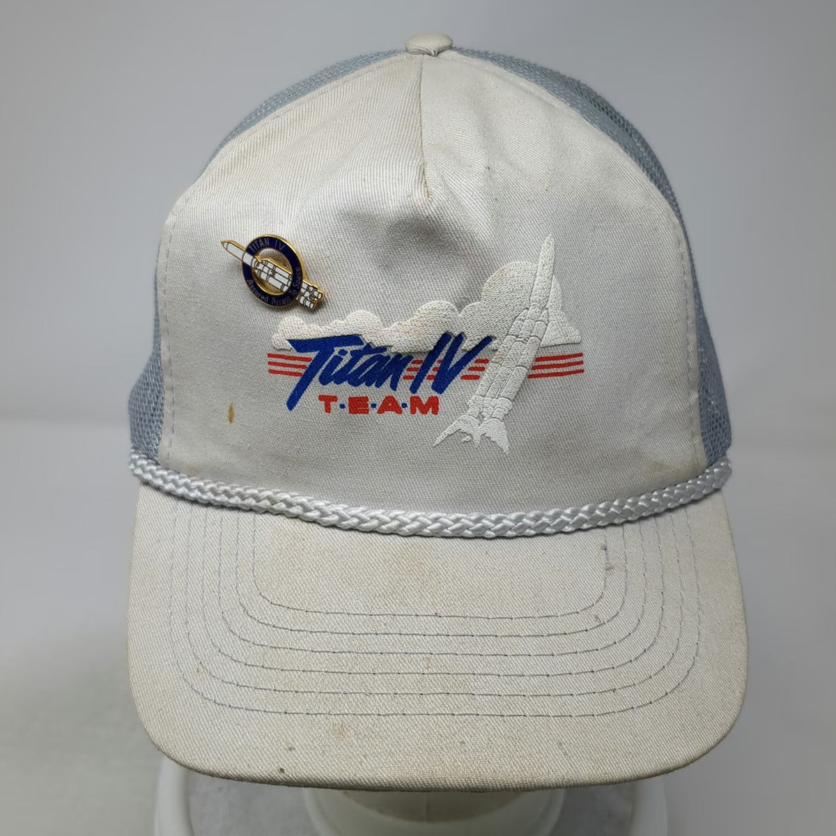 Titan IV Team Rocket Space Program Gray One Size Trucker Hat Snapback Rope Pin