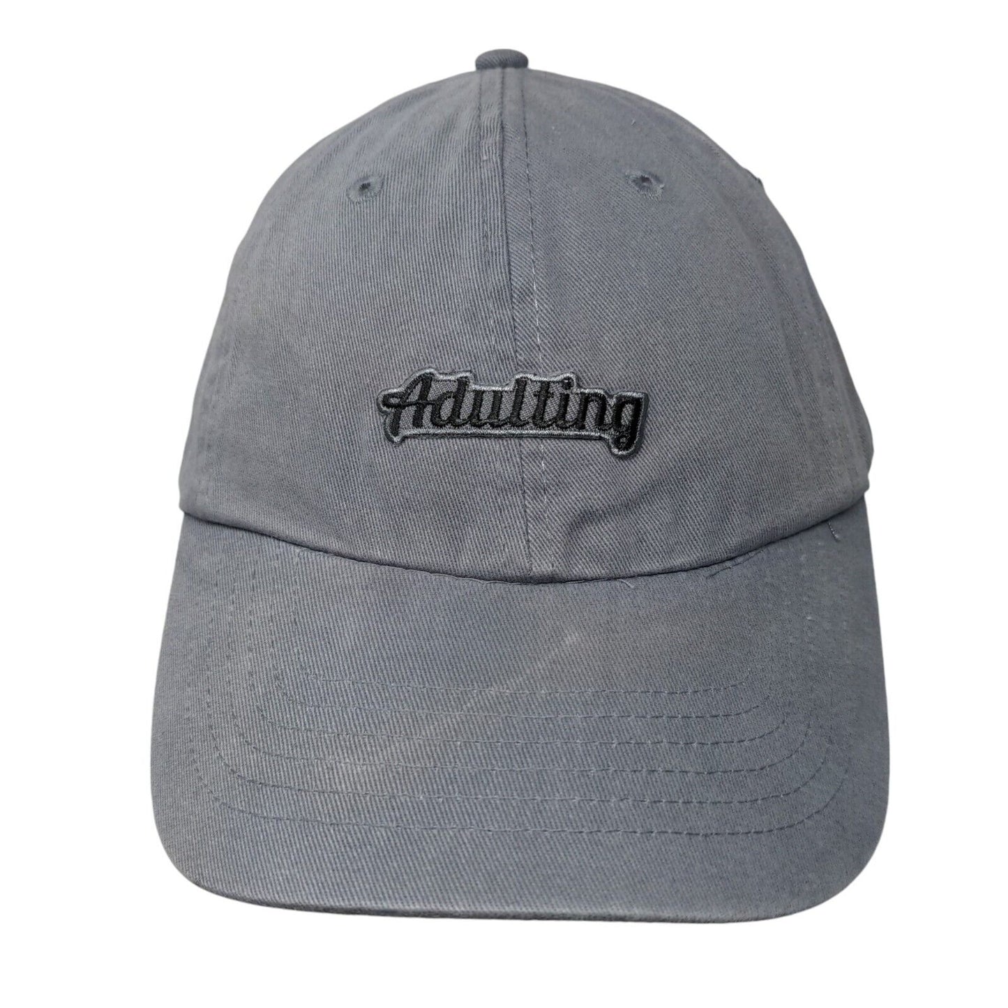 Adulting Slideback Hat Gray OSFM Adjustable Solid 6 Panel Vent Holes