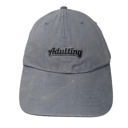 Adulting Slideback Hat Gray OSFM Adjustable Solid 6 Panel Vent Holes