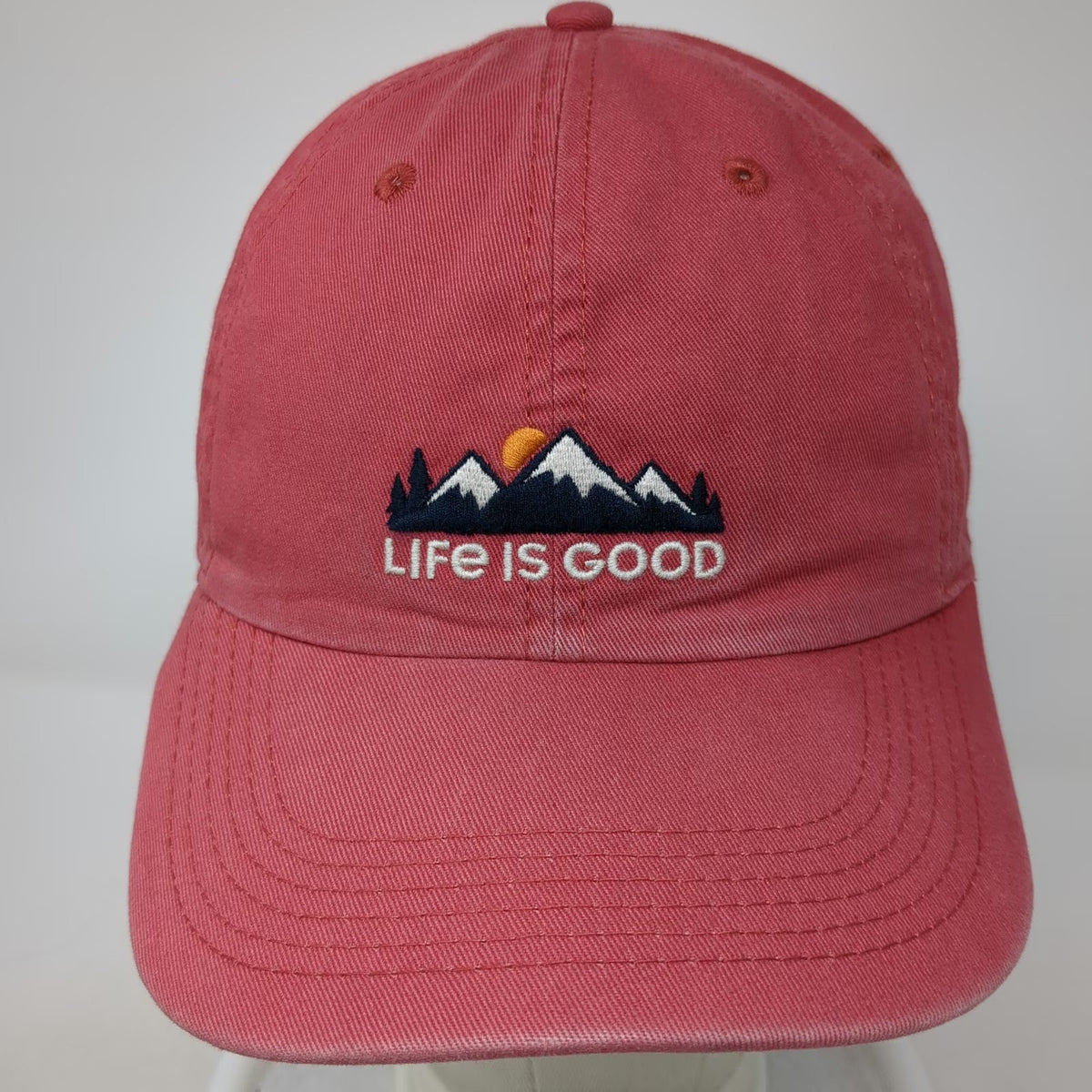 Life is Good Baseball Cap Red One Size Embroidered Mountain Graphic Cotton Hat