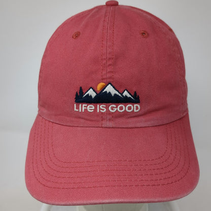 Life is Good Baseball Cap Red One Size Embroidered Mountain Graphic Cotton Hat