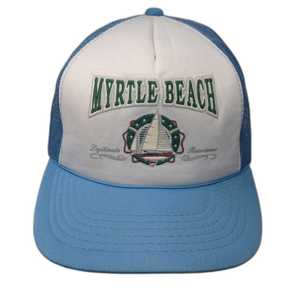 Trucker Hat Blue One Size Myrtle Beach Sailboat Snapback Mesh Foam Front Hat