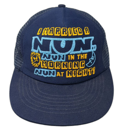 Blue Trucker Hat OS I Married A Nun Graphic Mesh Back Snapback Joke Pun Sun