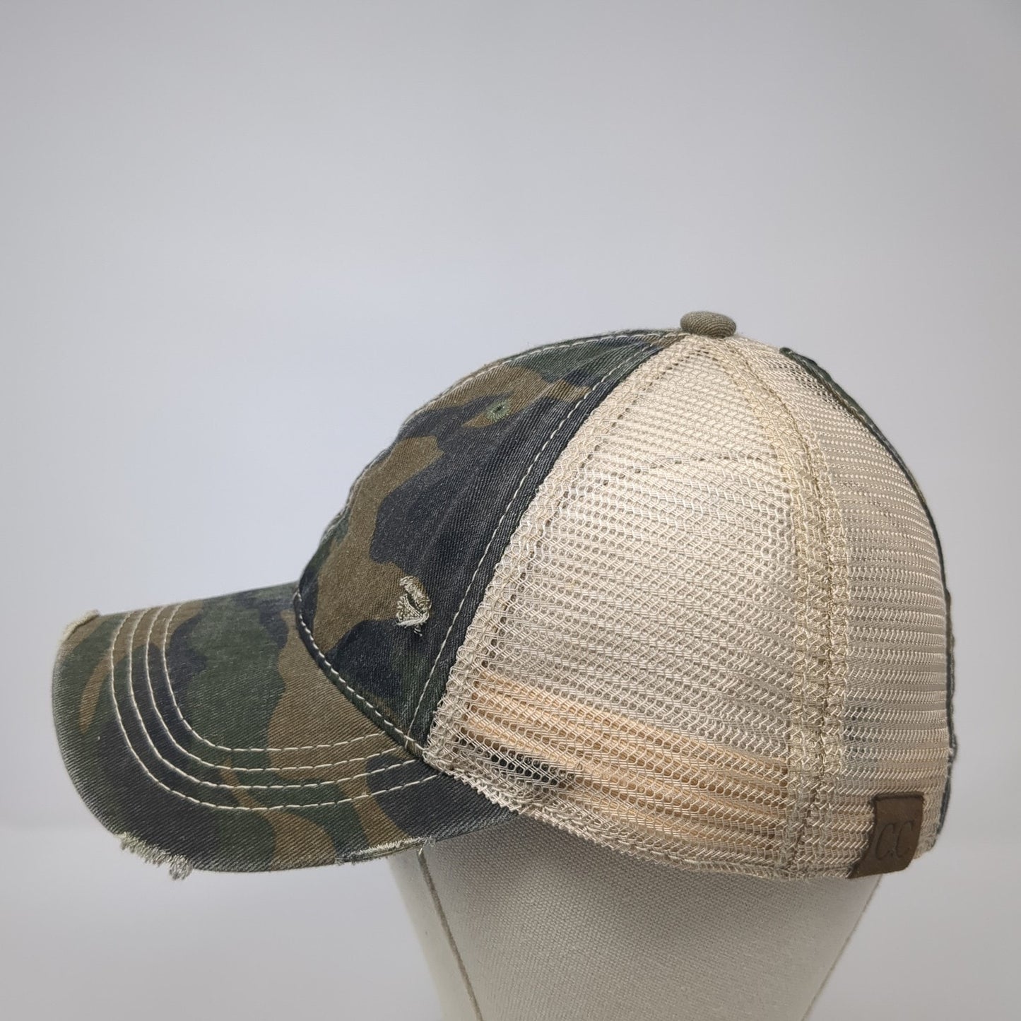 Unbranded Ponytail Trucker Hat Multicolor OS Camouflage Distressed Mesh Back