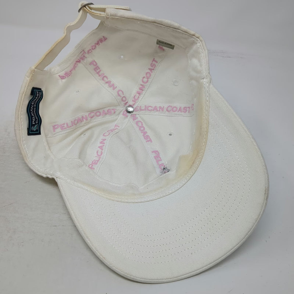 Pelican Coast Baseball Cap White One Size Logo Embroidered Slideback Cotton hat