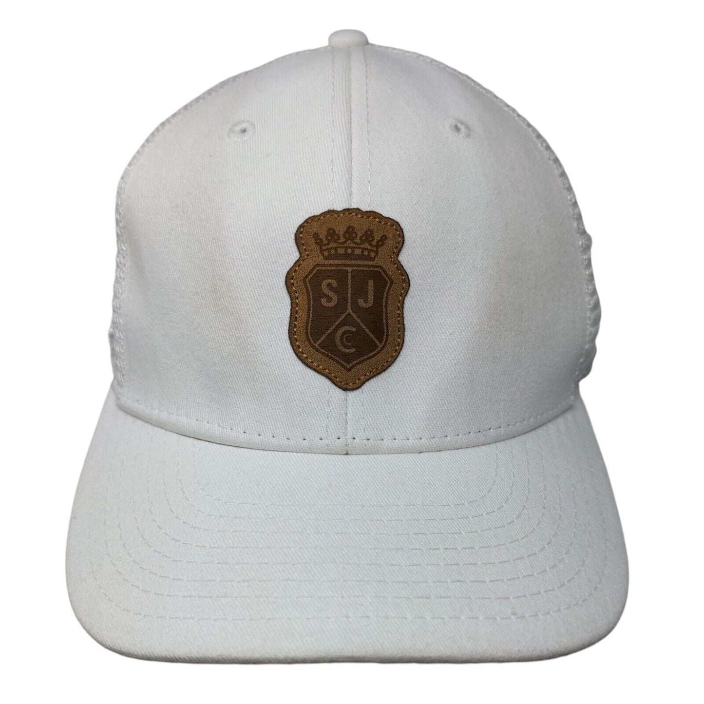 SJC Snapback Trucker Hat White One Size Patch Logo Mesh Back 6 Panel Pukka