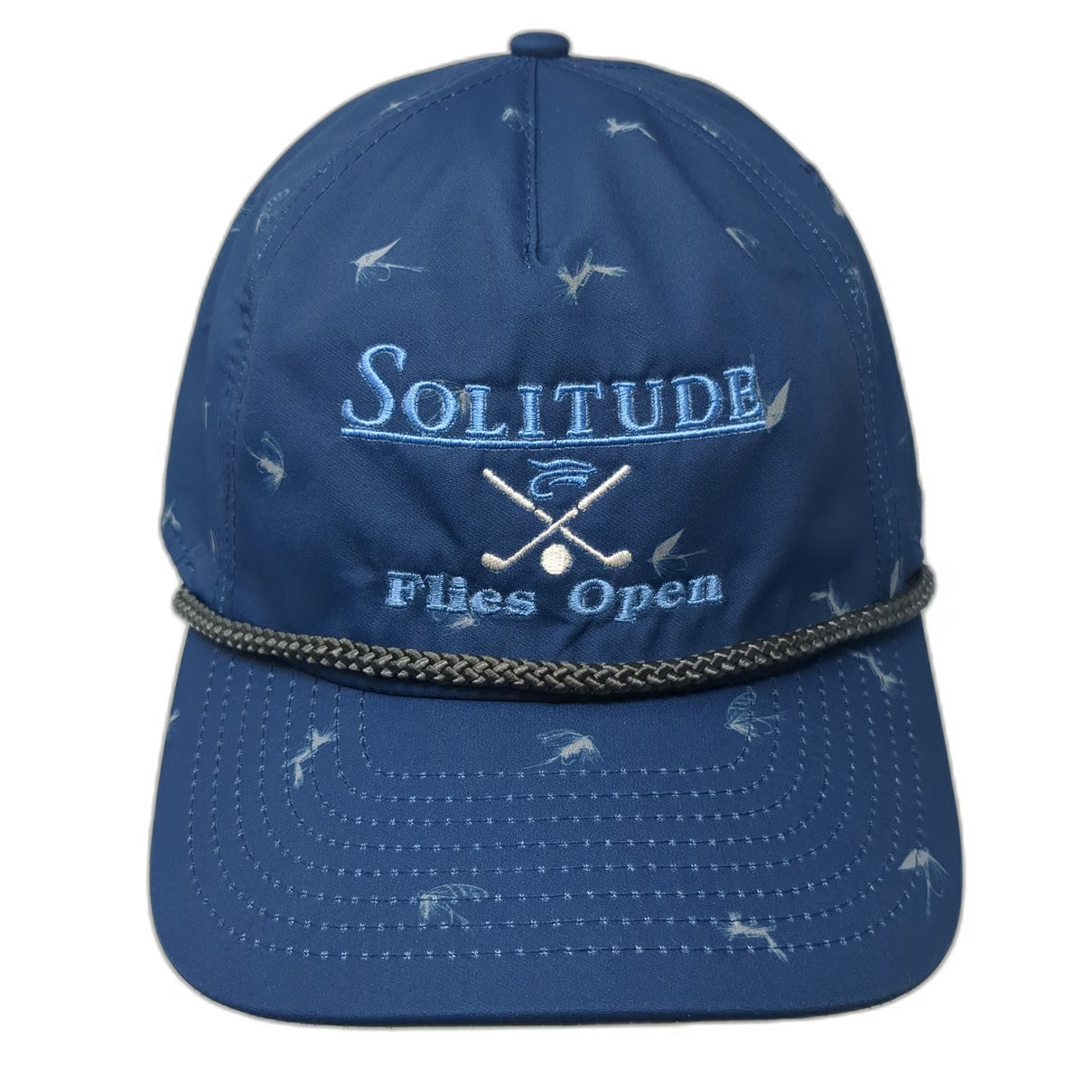 Imperial 5 Panel Blue OSFM Hat Solitude Flies Open Fifth Major Golf Rope Strap
