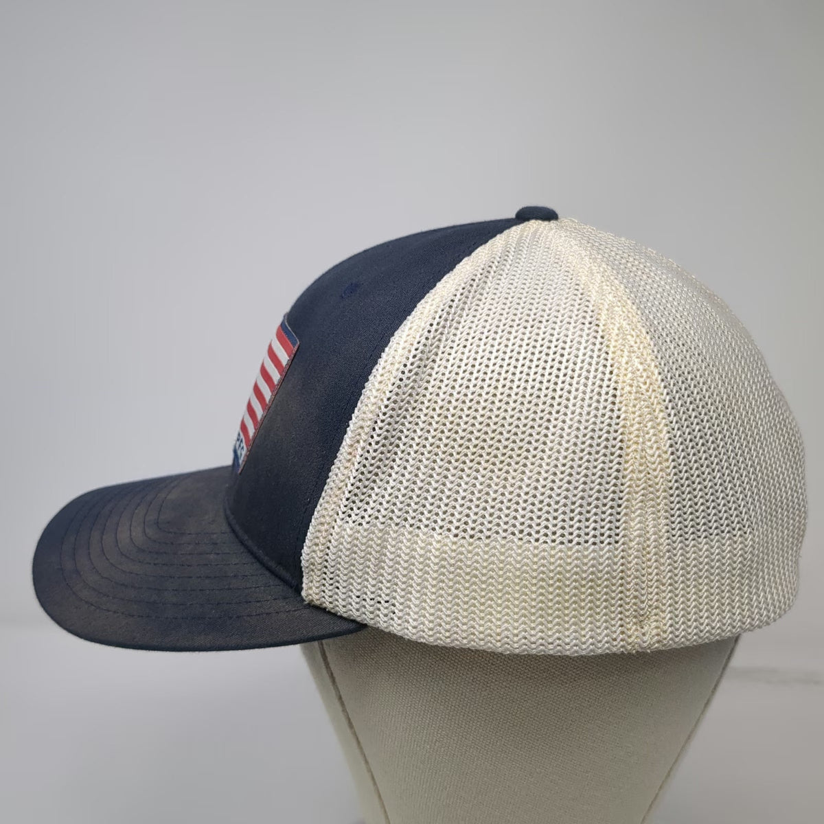 Columbia Baseball Cap Blue XL PFG Fish American Flag Mesh Back Stretch Fit Hat