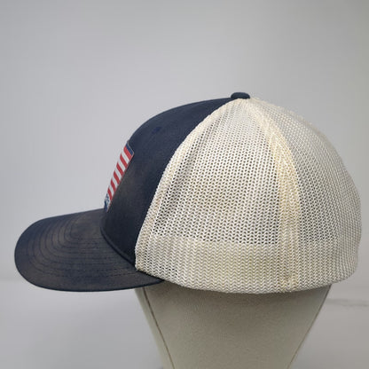 Columbia Baseball Cap Blue XL PFG Fish American Flag Mesh Back Stretch Fit Hat