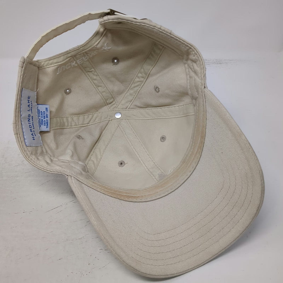 Harding Lane Tuckernuck Baseball Cap Beige One Size Cotton Slideback Hat Logo