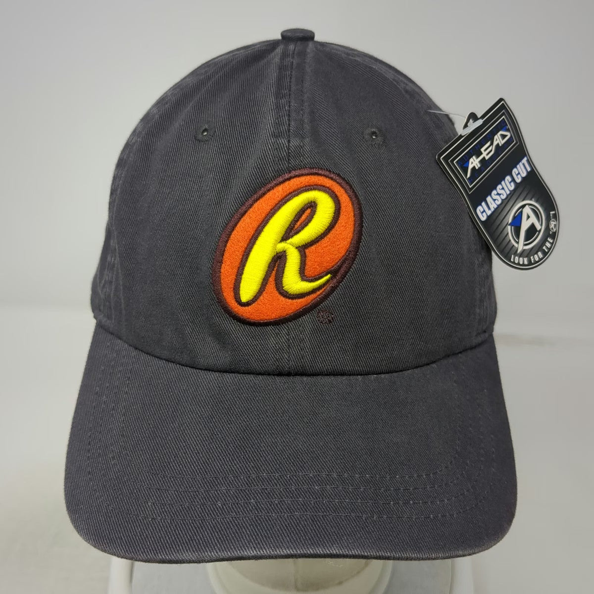 Ahead Baseball Cap Gray One Size Adjustable Strap Curved Brim R Logo Cotton Hat