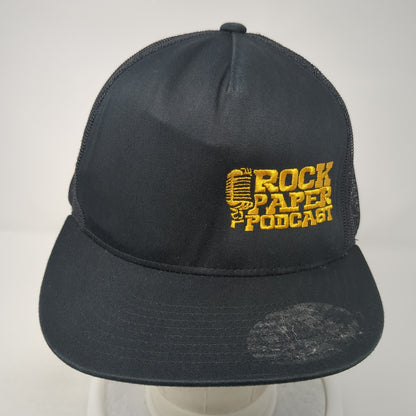 Rock Paper Podcast Snapback Trucker Hat Black One Size Mesh Back Yupoong