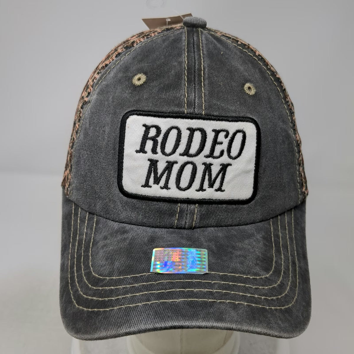 Gray Leopard Animal Print Rodeo Mom Mesh Patch Baseball Cap Hat One Size