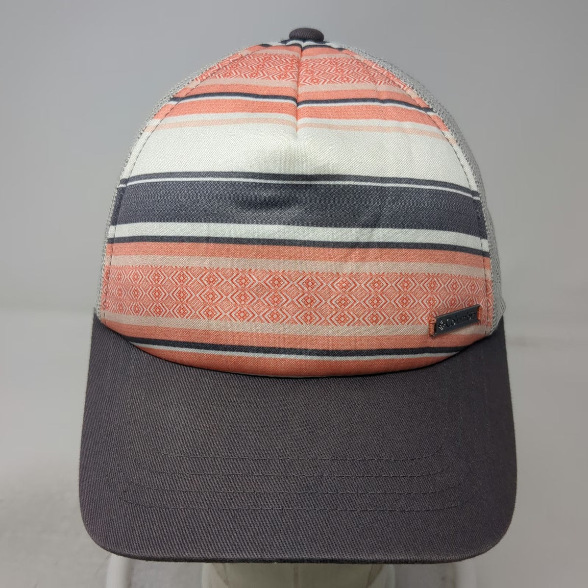 Columbia Trucker Hat Gray Orange White Striped One Size Mesh Back Snapback