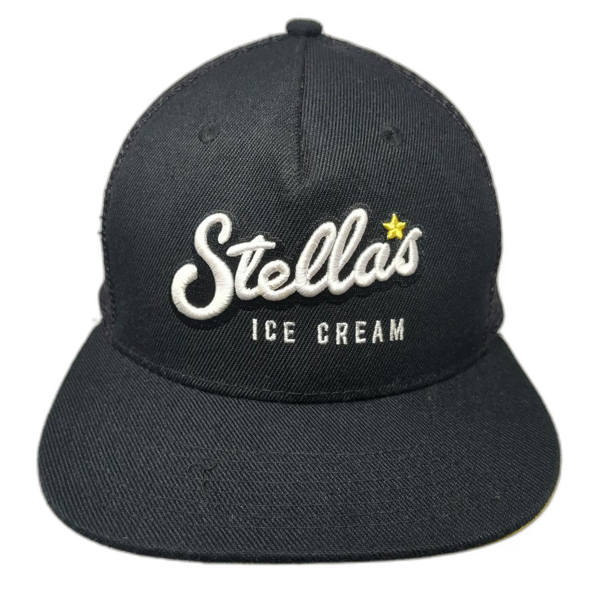 Stellas Ice Cream Trucker Hat Black One Size Snapback Mesh Back Yellow Underbrim