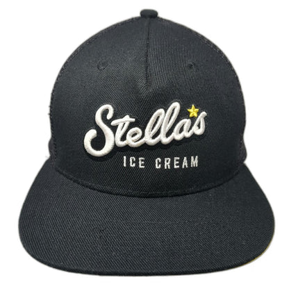 Stellas Ice Cream Trucker Hat Black One Size Snapback Mesh Back Yellow Underbrim