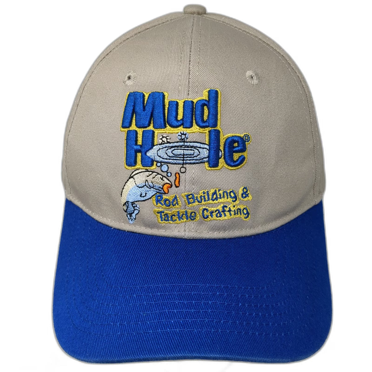 Baseball Cap Beige Blue One Size Mud Hole Rod Building Tackle Fishing Logo Hat