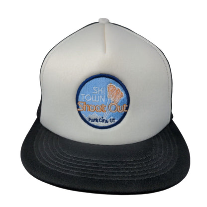 Ski Town Shoot Out Park City UT Snapback Trucker Hat Black OS Mesh Back District