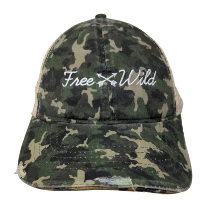 Free Wild Slideback Trucker Hat Camoufalge OSFM Distressed Mesh Back Leopard