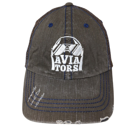 Aviators Strapback Trucker Hat Brown One Size Adjustable Distressed Mesh Back