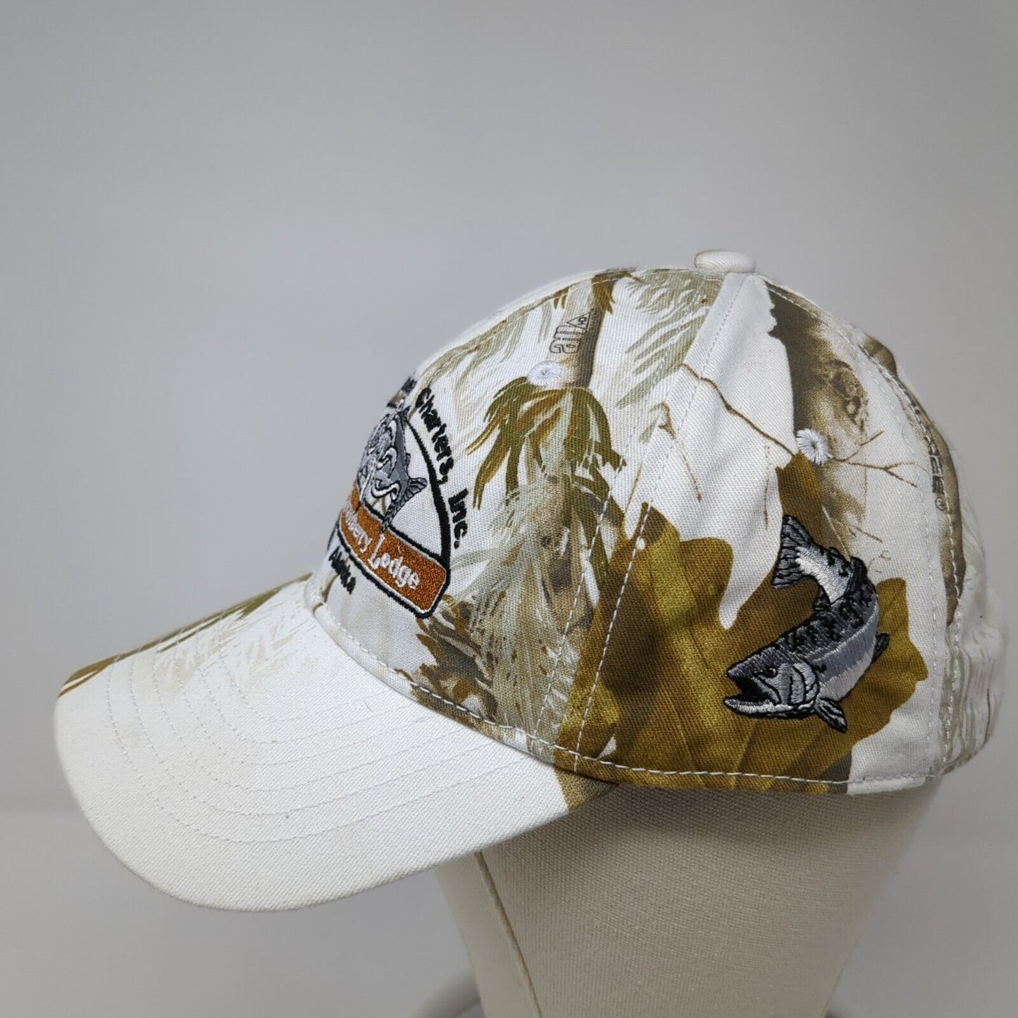 Wild Strawberry Lodge Sitka Alaska Slideback Hat Camouflage One Size Drift Creek