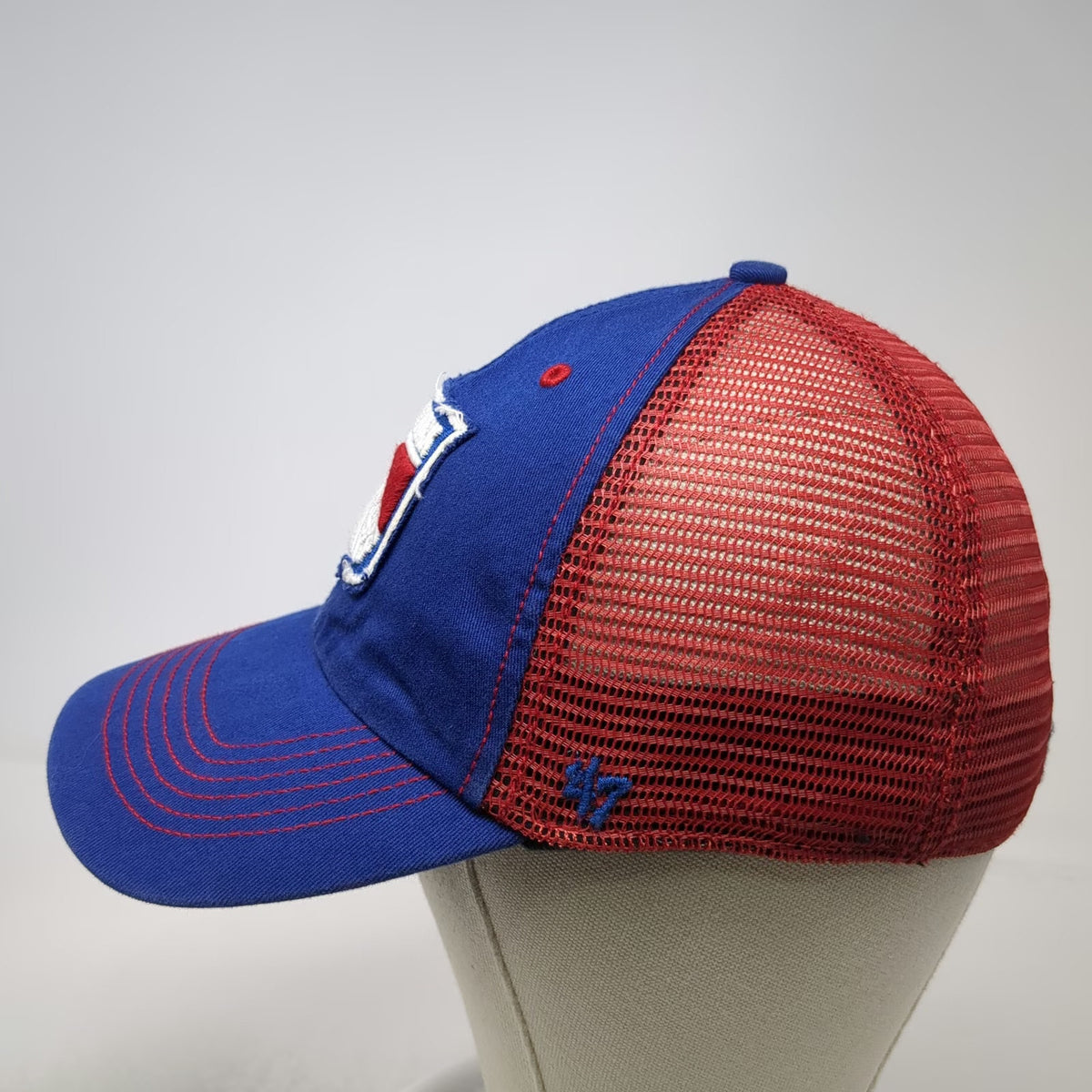 '47 New York Rangers NHL Cap Blue Red White L Mesh Stretch Fit Curved Brim Hat