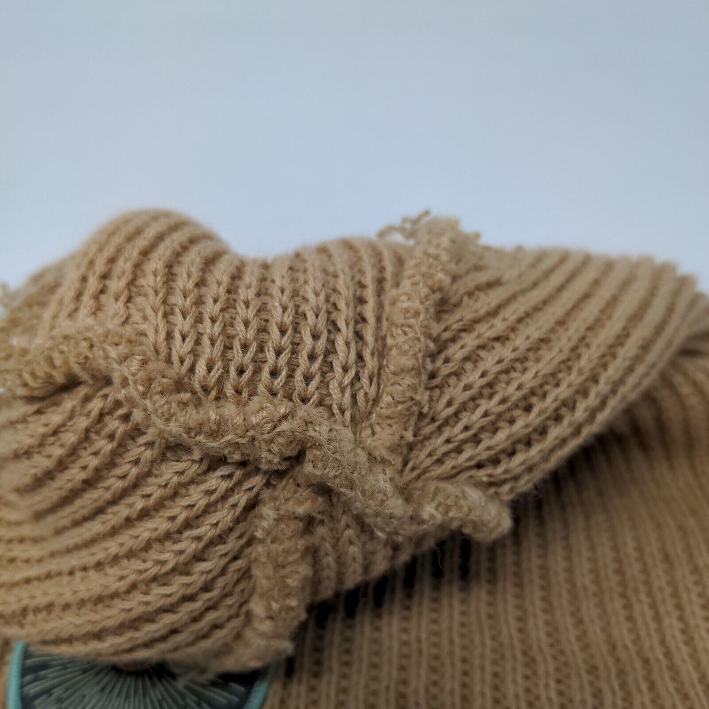 Woo Sah Beanie Hat Tan One Size Knitted Stretch Patch Logo Solid