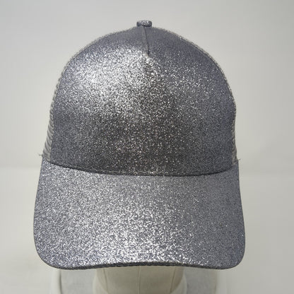 Glitter Ponytail Trucker Hat Gray OS Adjustable Lightweight Mesh Back Blank
