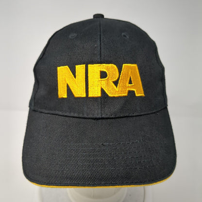 NRA Strapback Hat Black One Size Adjustable Embroidered Patriotic 6 Panel Cotton