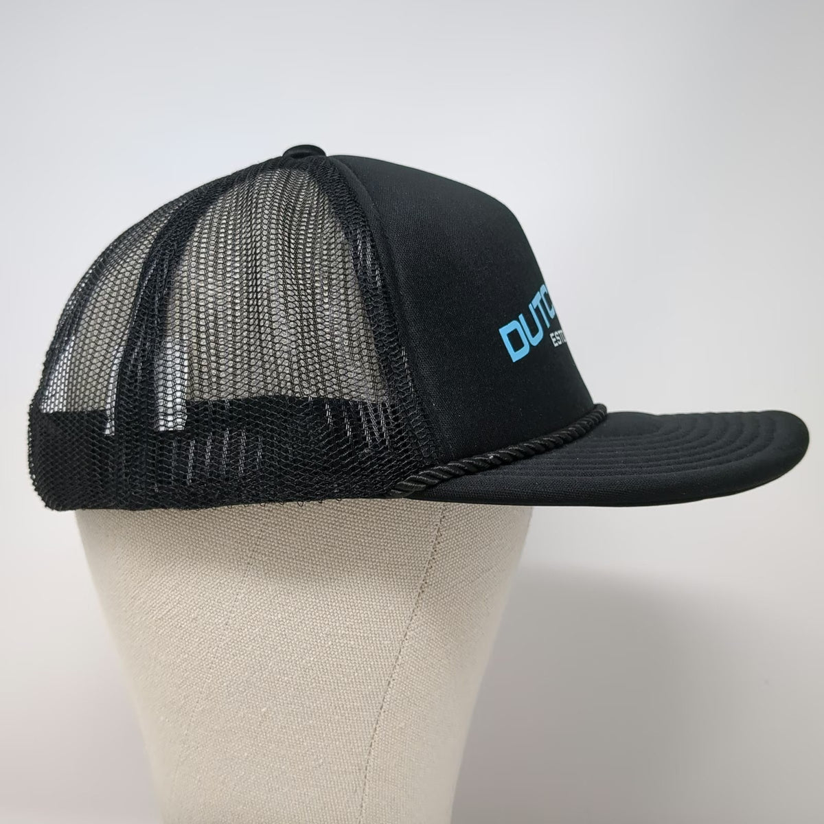 Dutch Bros 5 Panel Black One Size Mesh Back Rope Hat Windmill Logo Slideback