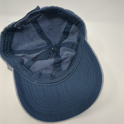 Unbranded Strapback Hat Blue OS Adjustable Vented Holes 6 Panel Denim Blank