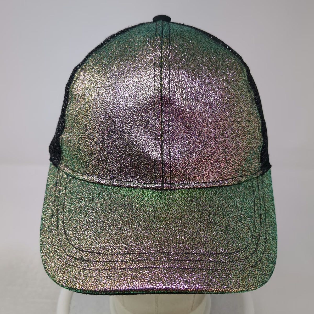 Trucker Hat Green Purple One Size Iridescent Crackle Metallic Mesh Back Hat