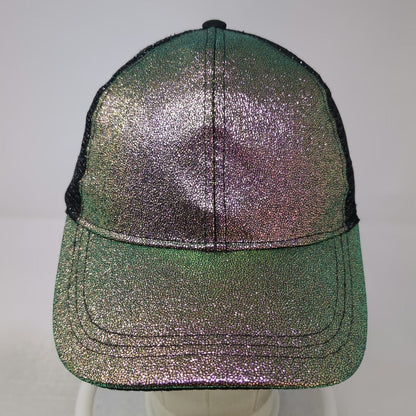 Trucker Hat Green Purple One Size Iridescent Crackle Metallic Mesh Back Hat
