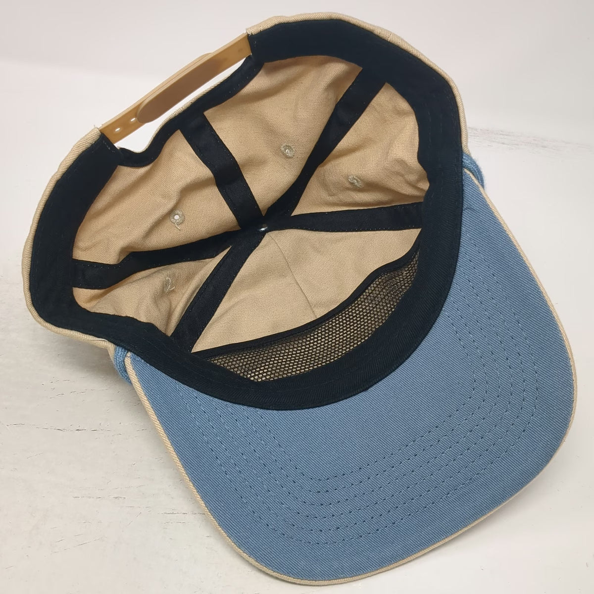Bear Lake Adventure Division Hat 5 Panel Beige One Size Snapback Rope Blue Patch