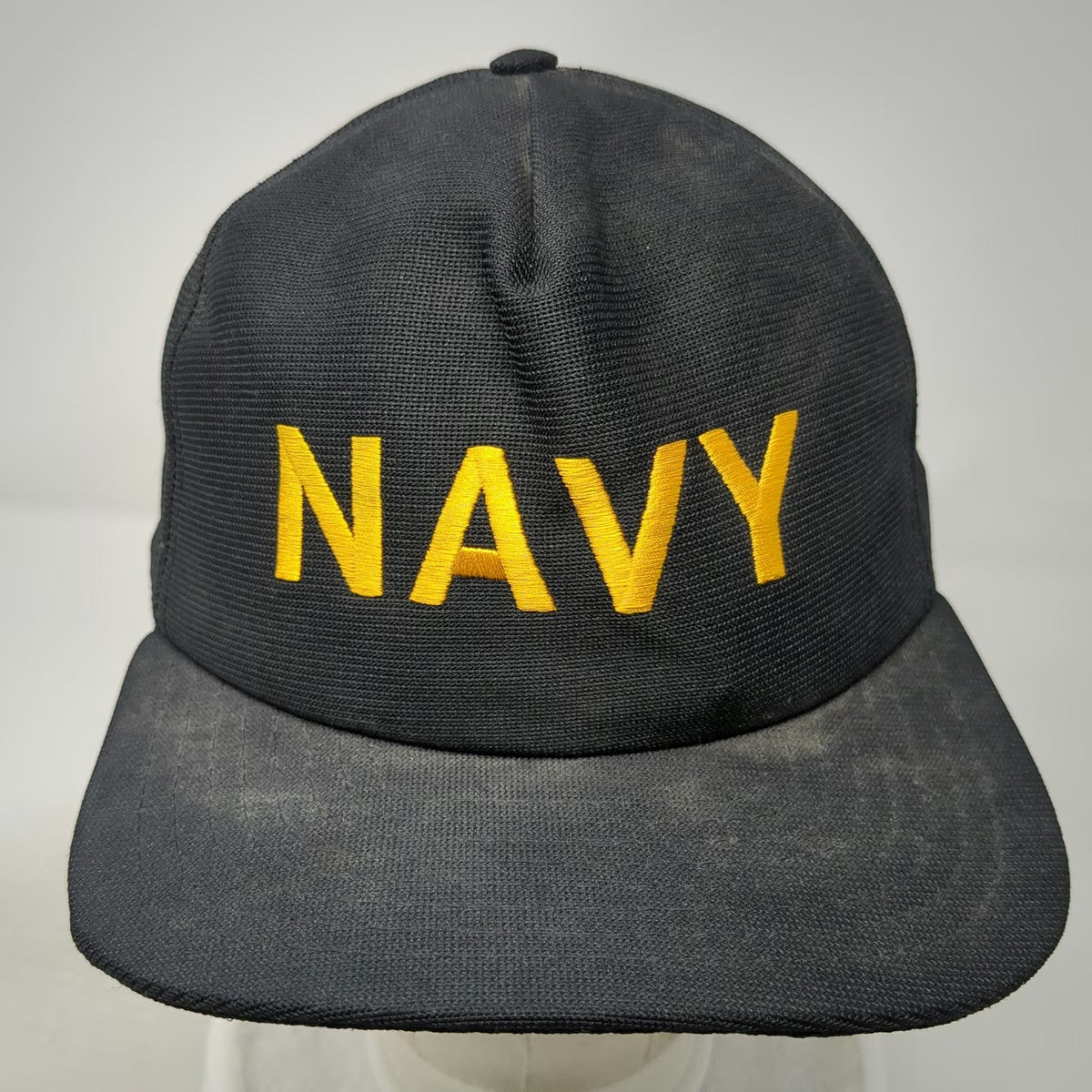 New Era 5 Panel Black Hat M Navy Yellow Embroidered Snapback Made in USA Brim