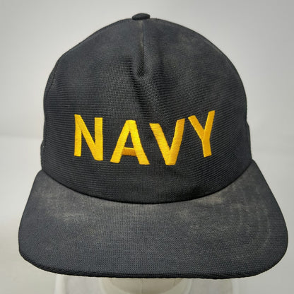 New Era 5 Panel Black Hat M Navy Yellow Embroidered Snapback Made in USA Brim