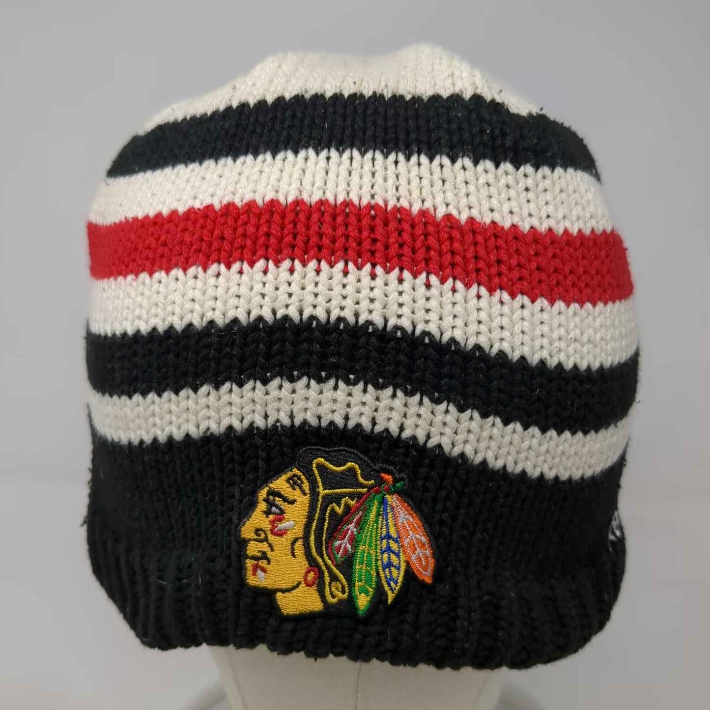 Chicago Blackhawks NHL Reebok Beanie Black White Red One Size Fleece Lined Hat