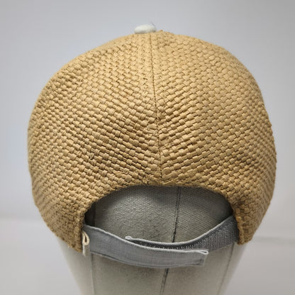 Roxy 5 Panel Gray Hat OSFM Woven Straw Back Floral Under Brim Strapback Patch