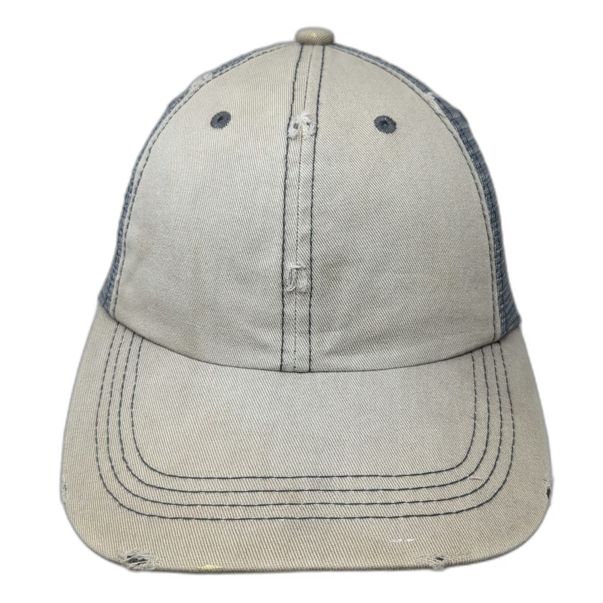 VOBOOM Baseball Cap Beige One Size Mesh Distressed Mask Buttons Strapback Hat