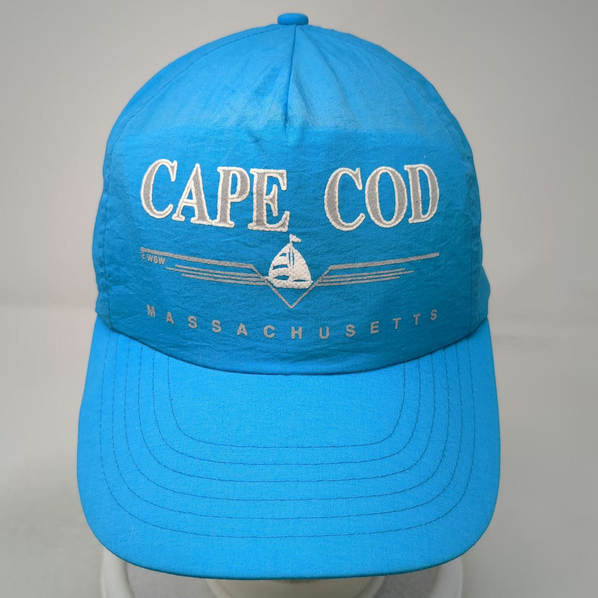 J Hats 5 Panel Blue Hat One Size Cape Cod Massachusetts Sailboat Nylon Snapback