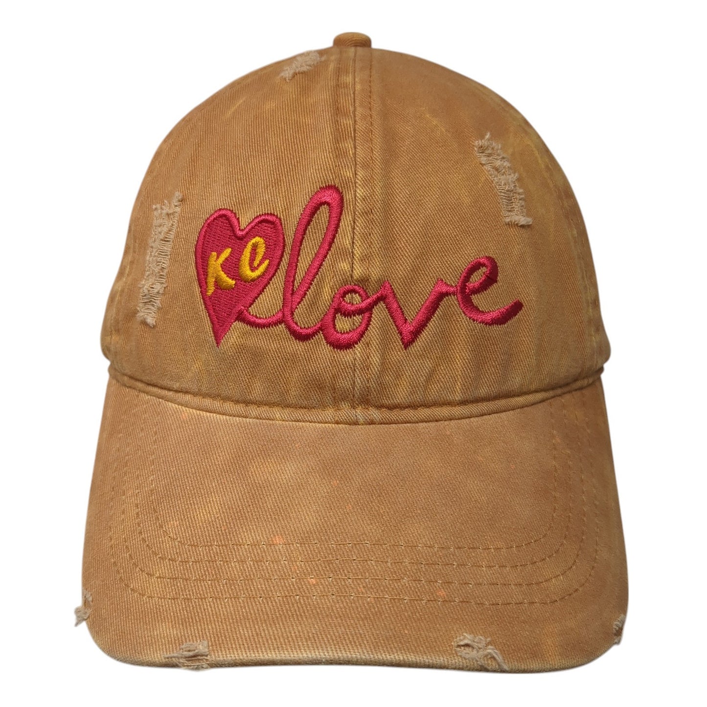 KC Love Slideback Baseball Cap Brown OS Adjustable Distressed David And Young