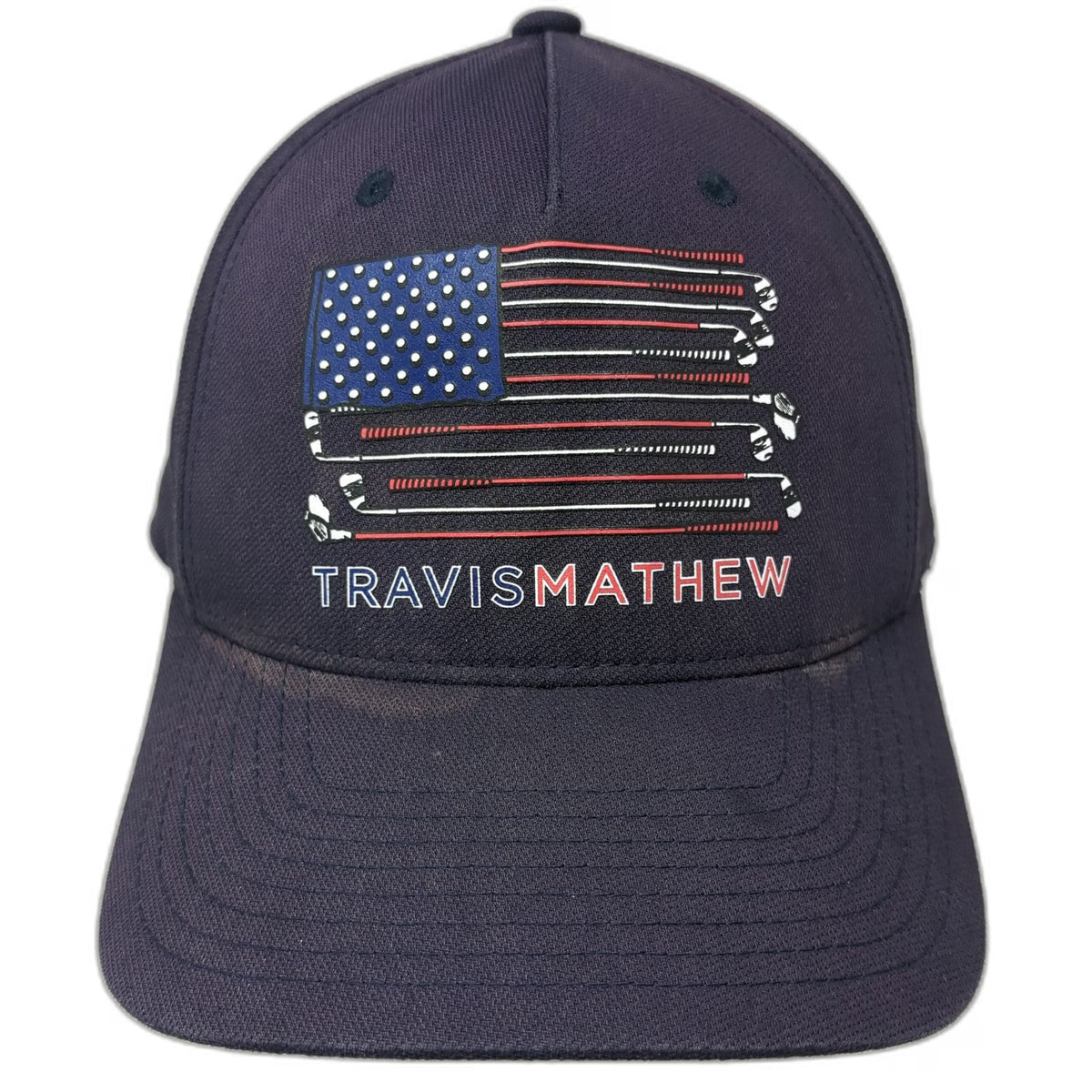 TravisMathew Baseball Cap Blue XL Flexfit Golf Club American Flag Patriotic Hat