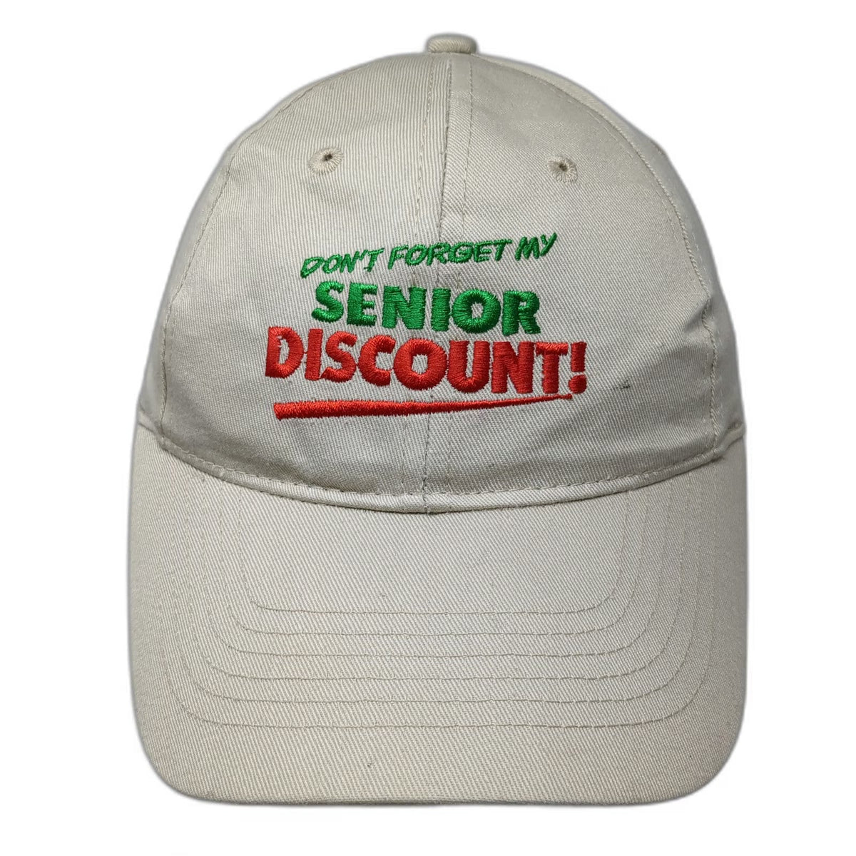 Baseball Cap Beige One Size Senior Discount Funny Slogan Humor Curved Brim Hat