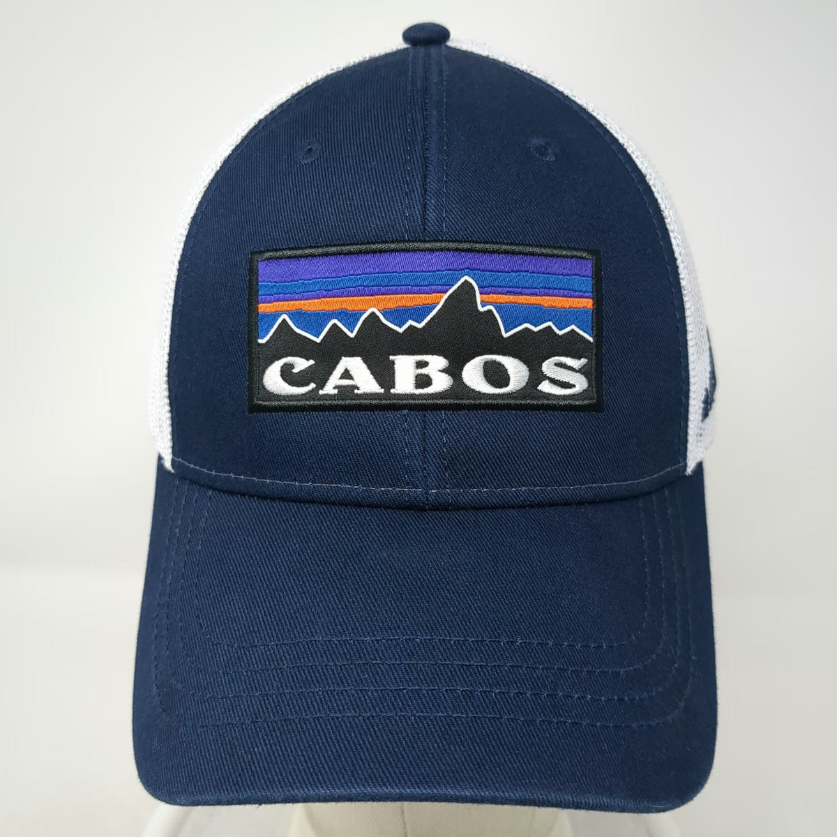 BananaBay Trucker Hat Blue One Size Cabos Mountain Patch Mesh Snapback Logo