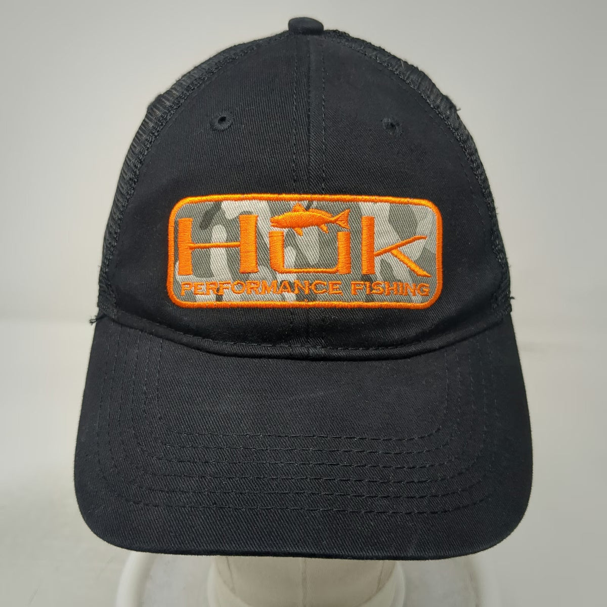 Huk Trucker Hat Black One Size Performance Fishing Mesh Snapback Camo Patch