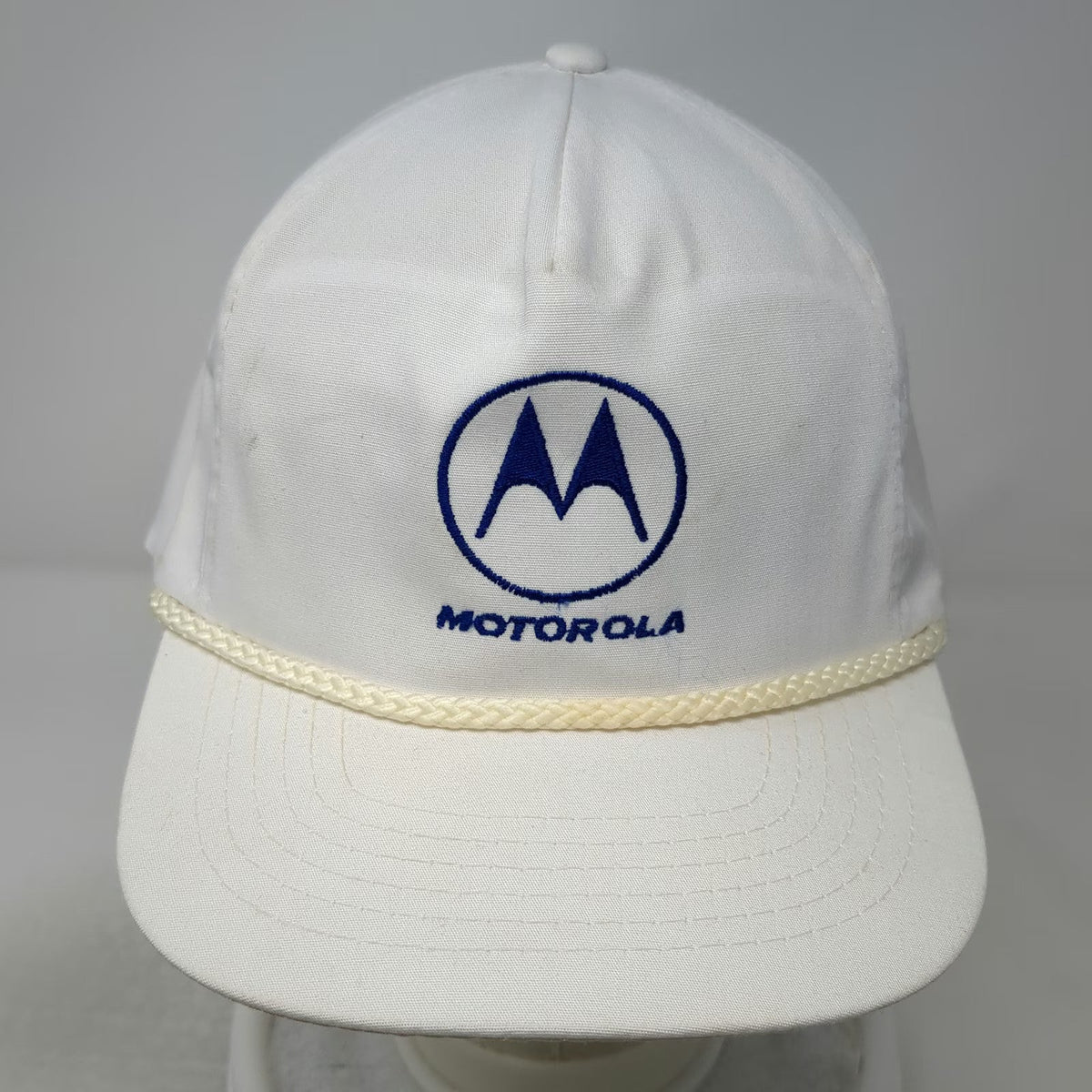 KC 5 Panel White One Size Hat Motorola Logo Blue Embroidery Rope Accent Tech