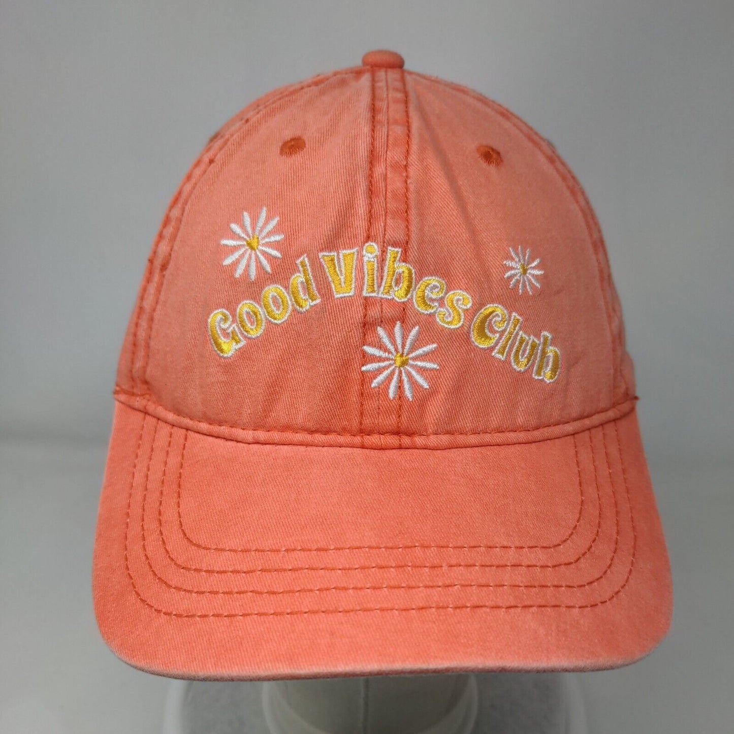 Good Vibes Club Slideback Hat Orange OSFM Adjustable Embroidered Floral Cotton