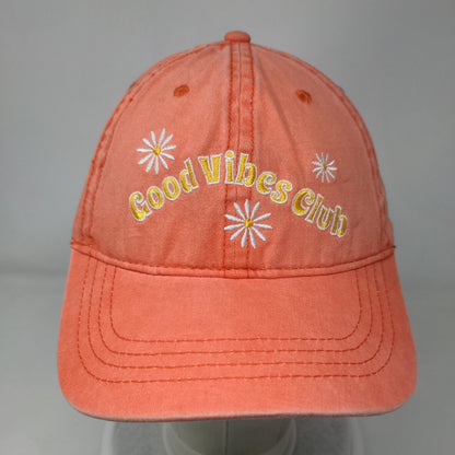 Good Vibes Club Slideback Hat Orange OSFM Adjustable Embroidered Floral Cotton