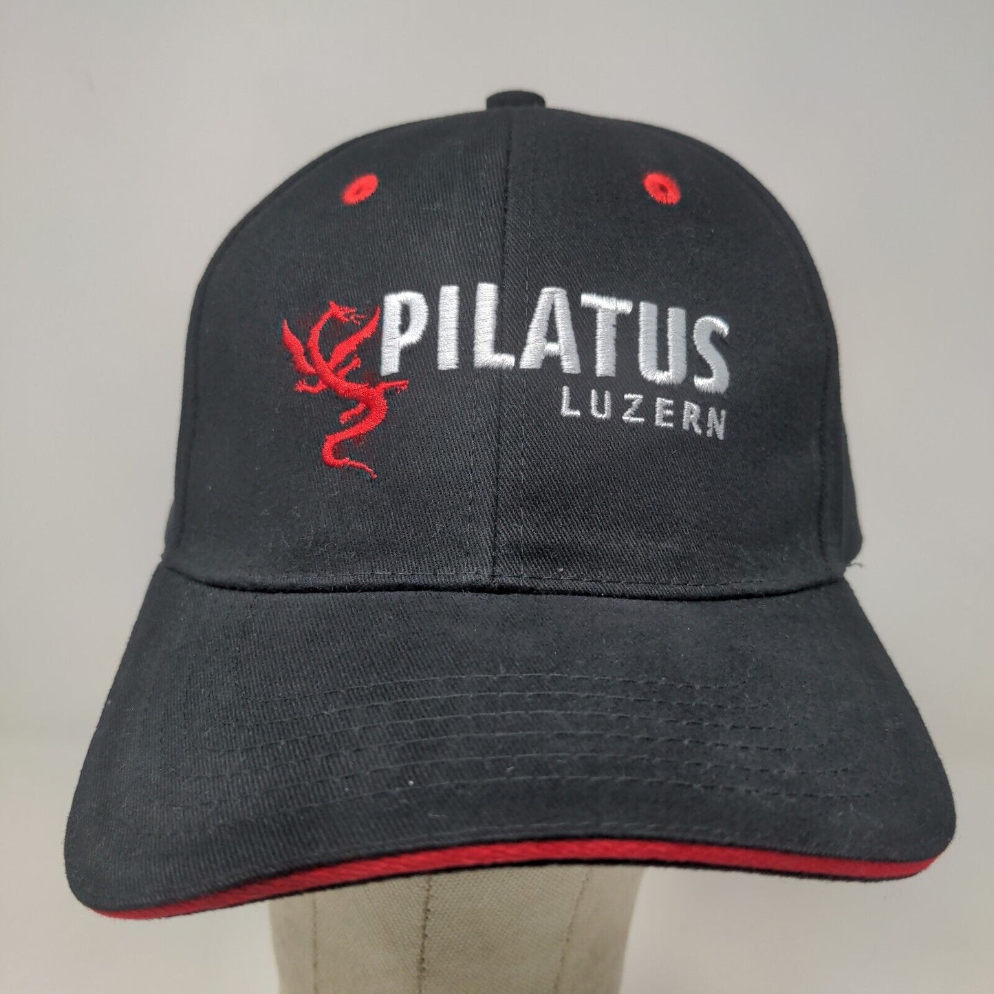 Pilatus Luzern Men's Slideback Hat Black Embroidered Logo 100% Cotton