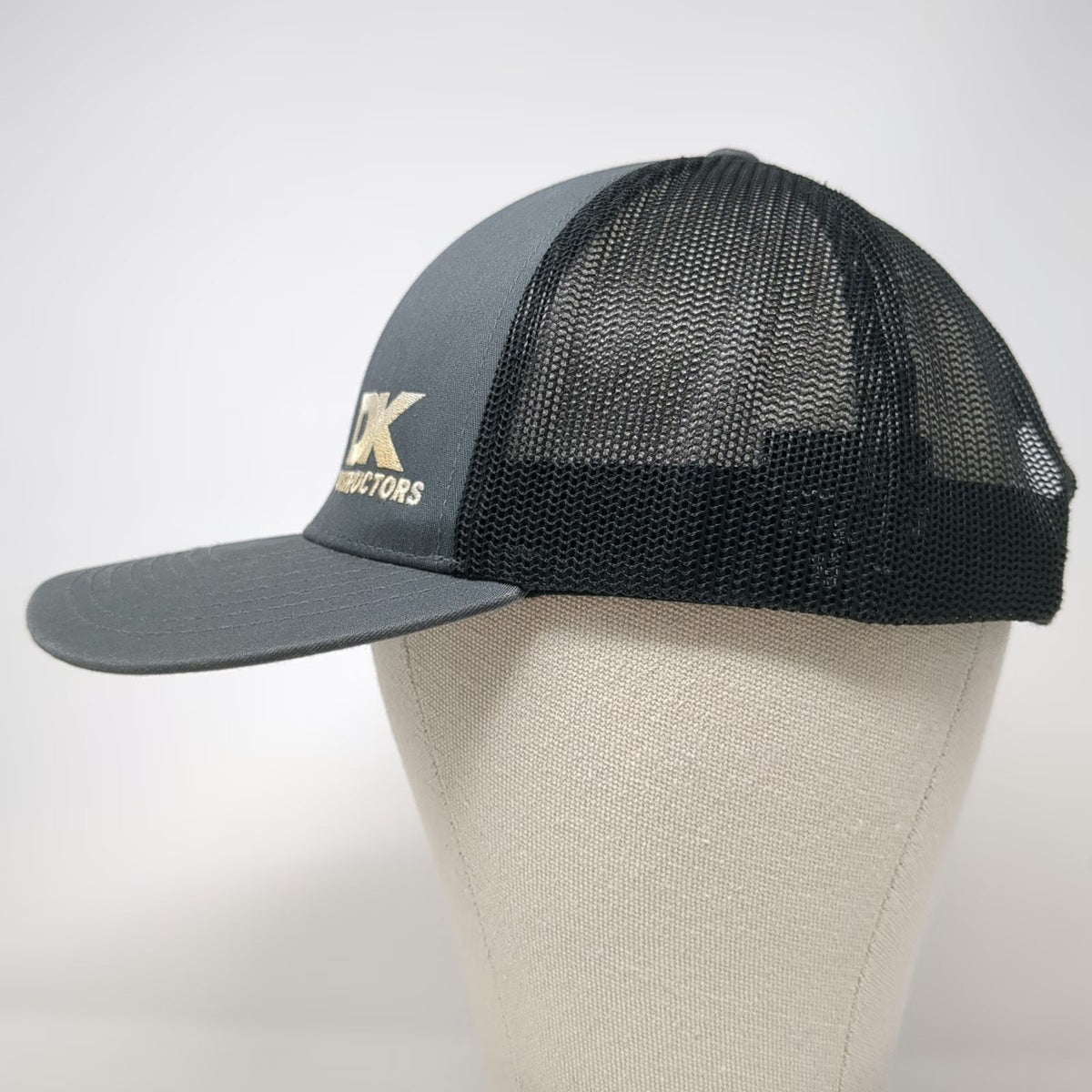 Pacific Headwear Trucker Hat Gray Black One Size DK Constructors Mesh Snapback